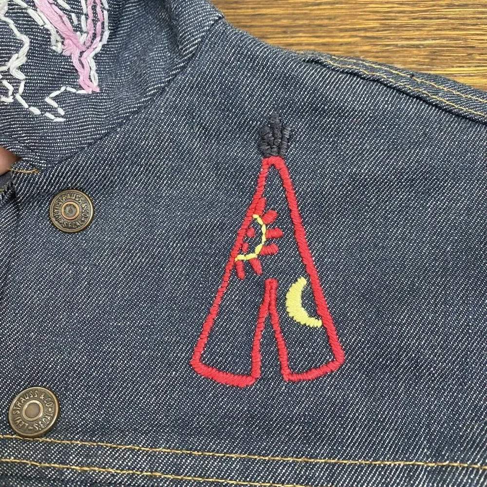 Vintage 1970s Kids Levi’s Denim Jacket with Cool Embroidery, Size 5/6